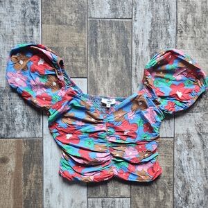 Entro Floral Puff Sleeve Crop Top, Medium, Vacation Ready, EUC, Coquette Vibes